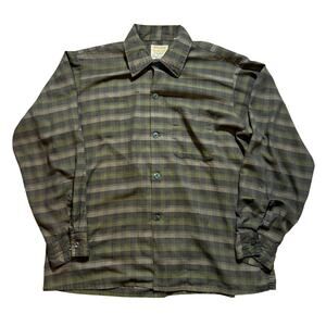 Vintage 50s 60s Golden Arrow Regency Collection Sanforized Green Plaid Button Up